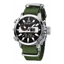 Reloj Hombre Megalith 8229 Cuarzo 45mm Pulso Verde En Nylon