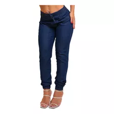 Calça Jogger Jeans Moda Feminina Escura Cintura Elástica