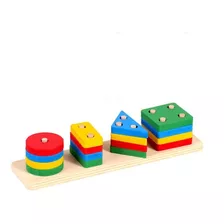Prancha De Formas Geométricas Em Madeira Brinquedo Educativo Quantidade De Peças 16