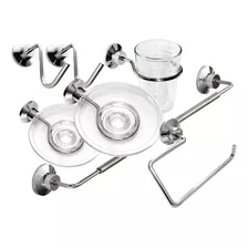 Accesorios Baño Juego Set Kit Acero Inoxidable Y Cristal