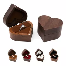 Caja Corazón De Madera Nogal Para Anillos De Boda Compromiso