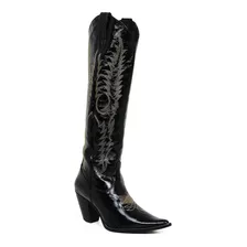 Bota Texana Feminina Cano Longo Couro Verniz Silverado Botas