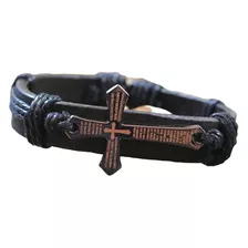 Pulsera Manilla Cuero Hombre Mujer Cruz 