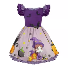 Vestido Infantil Roxo Lilás Bruxinha Aniversário Halloween