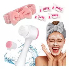 Kit Facial Cepillo Limpieza Vincha Mascarillas Comprimidas