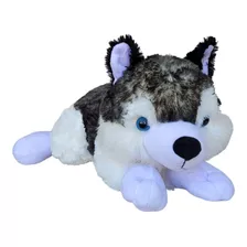 Cachorro Husky Siberiano De Pelúcia Deitado 55cm Cinza