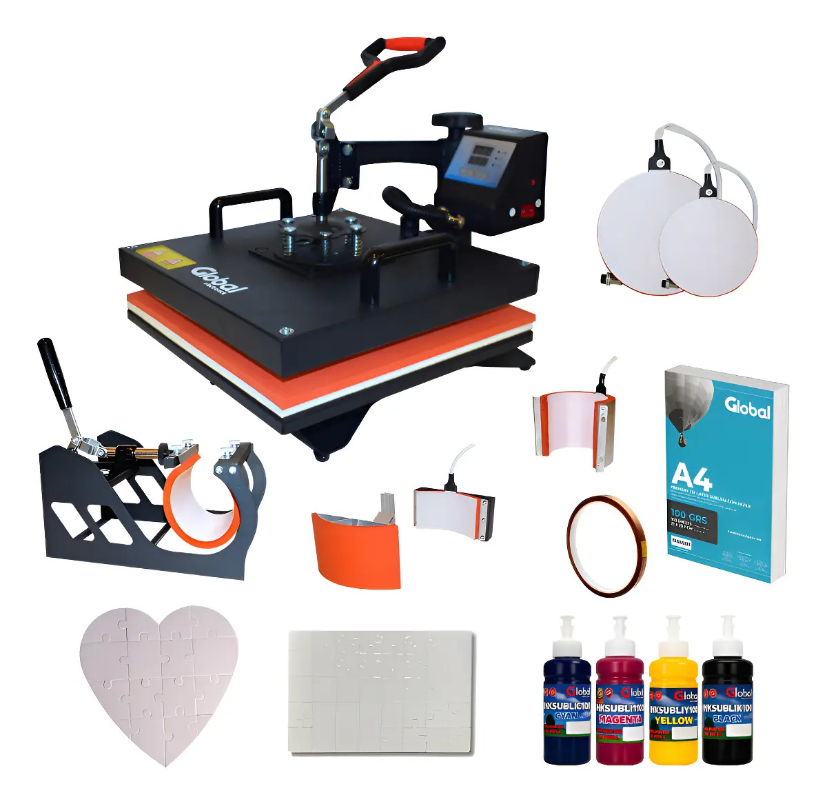 Plancha Sublimadora 30x38 5en1 + Tintas Y Rompecabezas Negro