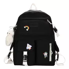 Mochila Impermeable Kawaii Coreano Negra 17 Pulgadas