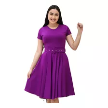 Vestido Godê Cores Lisas Acompanha Cinto Moda Evangélica