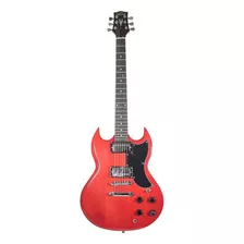 Guitarra Eléctrica Oscar Schmidt Os50 Double-cutaway Transparent Red Brillante Con Diapasón De Palo De Rosa