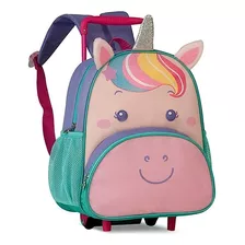 Mochila Infantil Unicórnio Rodinhas Escolar Bolsa Unicórnio Cor Lilás