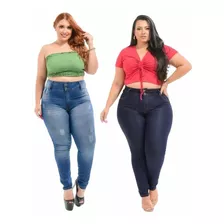 Kit 2 Calça Jeans Feminina Plus Size Cintura Alta Promoção 