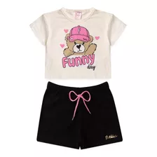 Conjunto Infantil Feminino Cropped Funny Day Off White 