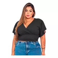 Blusa Cropped Plus Size Transpassado Manga Flare Verão Gg G1