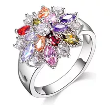 Anillo De Moda Elegante Circonia Colores Mujer Plata Esterli