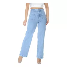 Calça Wide Leg Pantalona Jeans Reta Feminina Cintura Alta