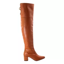 Bota Feminina Over Couro Legitimo Caramelo C/ Longo Bicofino