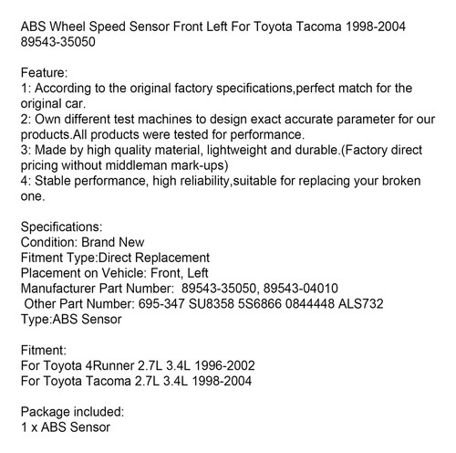 Sensor Abs Delantero Izquierdo For Toyota Tacoma 4runner Foto 9