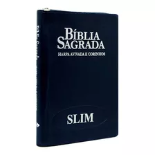 Bíblia Sagrada Rc Slim Com Harpa E Corinhos Média Azul Capa