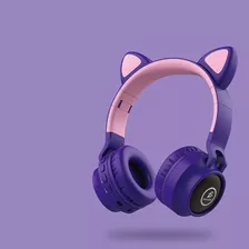 Audifonos Diadema Bluetooth Manos Libres De Orejas De Gato Color Violeta