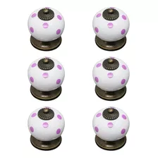 Tirador De Ceramica Lunares Muebles Cajones Puertas X12 Color Blanco/rosa