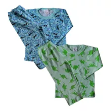 2 Pijama Infantil Manga Longa Calça Malha Menino Frio 4/8