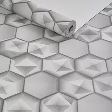 Papel De Parece Importado Lavável Geométrico 3d Cinza