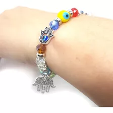 Pulseira Feminina Olho Grego E Mão De Fátima Mão Hamsá Color