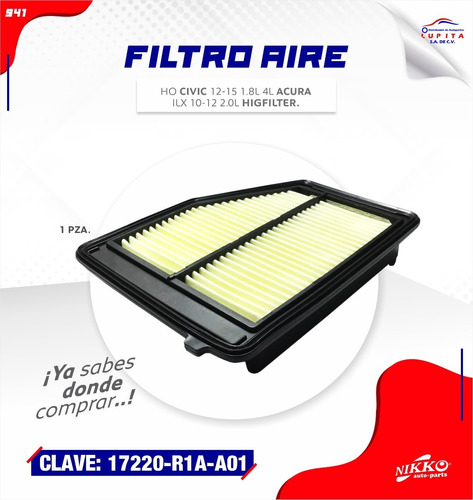 Filtro Aire Honda Civic 12-15 1.8l 4l Acura Ilx 10-12 2.0l Foto 9