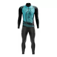 Conjunto Ciclismo Masculino Camisa Manga Longa Calça De Gel