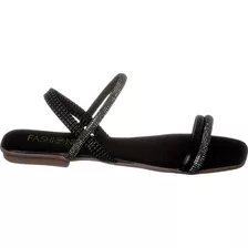 Sandalia Feminina Slide Casual Rasteira Perolas Tiras Novo