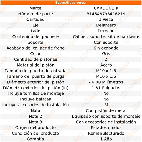 (1) Caliper O Mordaza C/soporte Del Der Gmc Jimmy 98/01 Foto 5