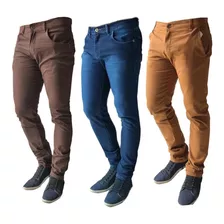 Kit Com 3 Calça Jeans Sarja Masculina Skinny Lycra Colorida