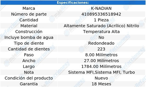 Banda De Distribucion K-nadian Saab 9-2x H4 2.5l 05 Al 06 Foto 3