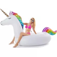 Flotador Unicornio Gigante Para Piscina Con Válvula Rápida