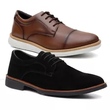 2 Pares Sapato Oxford Masculino Couro Camurça Costura Loafe