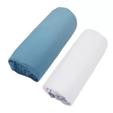 Lençol Berço Americano Com Elastico Bebe Kit 2 100% Algodão Cor Azul Desenho Do Tecido Liso