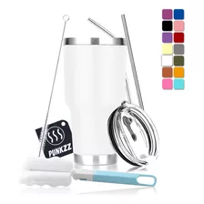 Vaso Térmico Portátil De Acero Inoxidable 30oz Calor/frío Color Blanco Liso