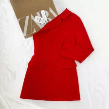 Vestido Sastre Asimétrico Rojo Zara