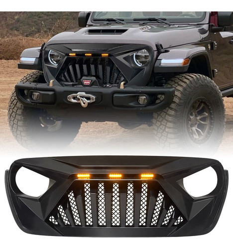 Parrilla Jeep Jk Wrangler Sahara 07-19 Plastico Abs Led Gly Foto 5