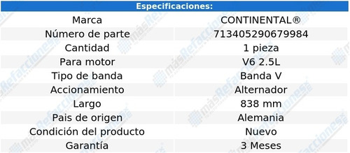 Banda V Alternador 838 Mm Milano V6 2.5l 87-89 Continental Foto 4