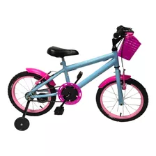 Bicicleta Aro 16 Feminina Azul Celeste E Rosa