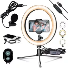 Kit Ring Light Luz Led 26cm Microfone Lapela Blogueira Make