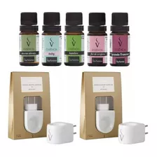 Kit 2 Difusor Elétrico Porcelana E 5 Essência 10ml Via Aroma