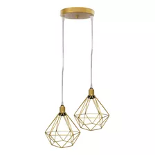 Lustre Pendente Aramado Duplo Dourado Diamante Cabo Cristal