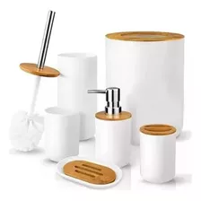 6 Pcs Juego De Accesorios De Baño De Madera De Bambú