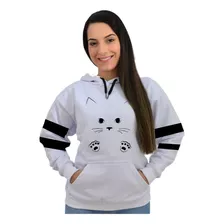 Moletom Feminino Gato Com Listras Blusa De Frio Lindo