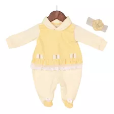 Macacão Longo Para Bebê Betina Amarelo - 02 Peças