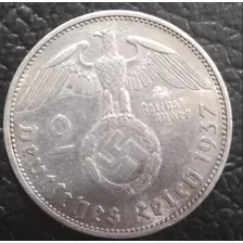 Moneda Alemana Nazi 2 Reichsmark Plata 1937 Serie A 1 