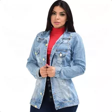 Max Jaqueta Jeans Feminina Destroyed Com Barra - Clara